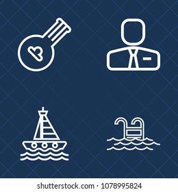 Premium set of outline vector icons. Such as ocean, healthy, employee, vacation, employment, boat, work, employer, music, vessel, woman, musical, string, executive, swimming, water, business, blue