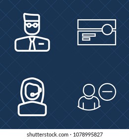 Premium set of outline vector icons. Such as business, compact, play, customer, plastic, audio, sign, analogue, social, remove, old, tape, vintage, call, sound, avatar, profile, retro, center, music