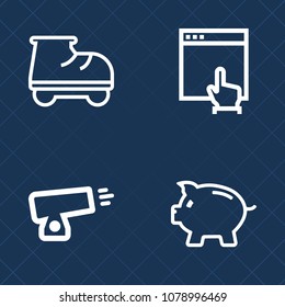 Premium set of outline vector icons. Such as piggy, mouse, technology, beautiful, www, pig, button, war, white, coin, military, finance, fun, pointer, web, weapon, internet, bank, amusement, economy