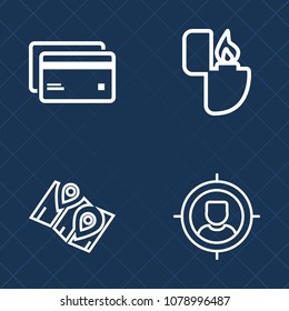 Premium set of outline vector icons. Such as man, object, road, card, buy, fire, flammable, customer, cigarette, credit, location, gas, tobacco, white, direction, city, plastic, tool, flame, gps, map