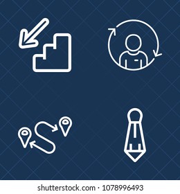 Premium set of outline vector icons. Such as quality, management, business, man, position, direction, person, style, shirt, profile, downstairs, elegance, black, place, point, user, fashion, stairs