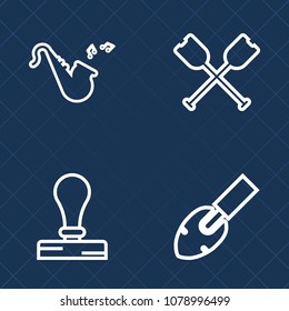 Premium set of outline vector icons. Such as bugle, canoe, river, screwdriver, paddle, letter, identity, mockup, shovel, oar, sea, business, classical, rowing, envelope, brass, wind, stamp, marine