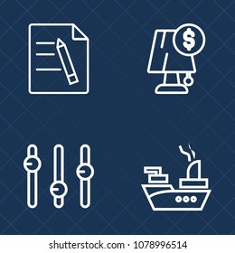 Premium set of outline vector icons. Such as electricity, navy, military, bulb, transport, element, background, decoration, gender, hand, contract, naval, sound, pen, document, decor, page, ocean, war