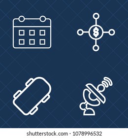 Premium set of outline vector icons. Such as skateboard, income, skate, schedule, sport, money, earning, system, science, wireless, day, communication, extreme, event, style, timetable, youth, week
