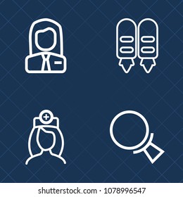 Premium set of outline vector icons. Such as doctor, resume, occupation, people, company, employer, seek, professional, recruitment, manager, employee, nurse, businessman, look, find, healthcare, care