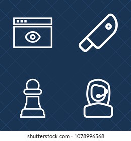 Premium set of outline vector icons. Such as website, computer, customer, cut, cook, service, tool, knife, web, technology, template, kitchen, horse, center, game, piece, address, challenge, success