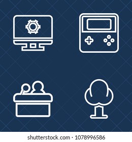 Premium set of outline vector icons. Such as outdoor, lecture, gear, pine, environment, public, audience, element, graphic, tree, sign, education, business, nature, computer, growth, landscape, wood