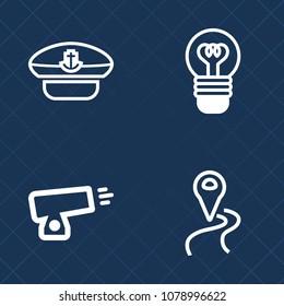 Premium set of outline vector icons. Such as map, antique, lightbulb, captain, direction, nautical, sailor, idea, electricity, concept, ball, army, light, boat, hat, electric, uniform, pointer, gps