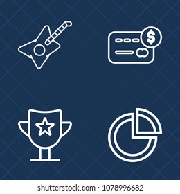 Premium set of outline vector icons. Such as first, musical, cash, purchase, electric, plastic, victory, bank, diagram, pie, guitar, business, graph, card, data, sign, win, balance, account, white