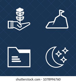 Premium set of outline vector icons. Such as landscape, tree, view, mountain, folder, white, template, paper, background, gardening, object, star, astronomy, empty, growth, plant, information, snow