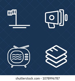 Premium set of outline vector icons. Such as information, speaker, data, internet, antenna, ocean, megaphone, tuner, view, digital, technology, object, television, travel, retro, baja, sky, electric