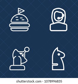 Premium set of outline vector icons. Such as fresh, headset, talking, computer, horse, global, bread, chessboard, game, salad, service, satellite, earth, slice, people, science, system, woman, chess