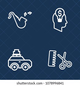 Premium set of outline vector icons. Such as orchestra, success, jazz, trumpet, classical, creativity, bugle, luggage, business, innovation, sign, instrument, bulb, equipment, road, inspiration, bag