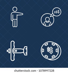 Premium set of outline vector icons. Such as force, young, chip, chance, poker, fly, pointing, gambling, technology, transport, laptop, business, airplane, air, entrepreneur, aircraft, luck, person