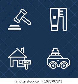Premium set of outline vector icons. Such as lawyer, real, clean, car, hygiene, transportation, health, care, trial, toothbrush, criminal, rent, authority, road, mouth, court, courtroom, white, buy