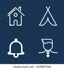 Premium set of outline vector icons. Such as exterior, nature, winner, construction, alarm, notification, camp, campfire, competition, tone, award, housing, forest, vacation, trophy, reward, hiking