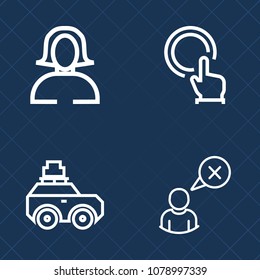 Premium set of outline vector icons. Such as road, portrait, sign, girl, travel, online, bag, beautiful, cursor, web, finger, beauty, profile, lady, internet, car, female, push, press, tourism, hand