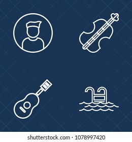 Premium set of outline vector icons. Such as beautiful, water, violoncello, summer, piano, internet, string, business, object, instrument, blue, human, jazz, violin, avatar, people, music, relax, bass