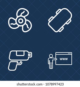 Premium set of outline vector icons. Such as ventilation, street, concept, electric, equipment, web, youth, skateboard, website, arrow, skater, gun, pistol, internet, sign, cooler, style, extreme, go