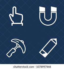 Premium set of outline vector icons. Such as click, sign, direction, education, touch, machinery, attraction, force, finger, construction, pencil, screen, equipment, office, pole, magnet, heavy, crane