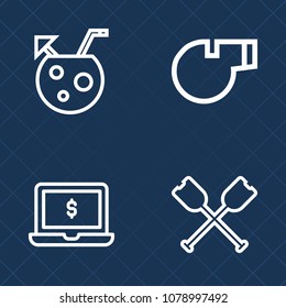 Premium set of outline vector icons. Such as referee, sea, sound, competition, object, tool, bar, oar, rowing, screen, office, coach, business, trainer, drink, water, fresh, cold, glass, canoe, fruit