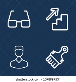 Premium set of outline vector icons. Such as social, people, exit, collection, user, step, optical, black, vision, sign, lens, upstairs, border, eyeglasses, spectacles, grunge, frame, downstairs, eye