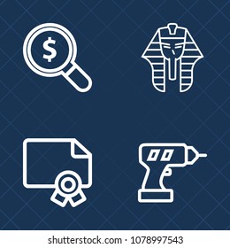 Premium set of outline vector icons. Such as website, old, tool, machine, frame, work, history, graduation, magnifying, culture, archeology, egyptology, ancient, diploma, internet, sign, navigation