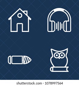 Premium set of outline vector icons. Such as steel, ear, device, new, ammo, earphones, luxury, door, military, property, cute, weapon, architecture, building, bird, earphone, owl, nature, war, estate
