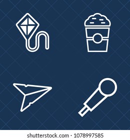 Premium set of outline vector icons. Such as caffeine, mug, music, happy, cafe, child, internet, fun, shop, summer, voice, cappuccino, vacation, sky, brown, mic, web, cup, kid, speech, wind, drink