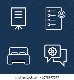 Premium set of outline vector icons. Such as job, presentation, phone, document, confidence, businessman, pillow, furniture, application, home, employee, office, chat, communication, recruitment, work