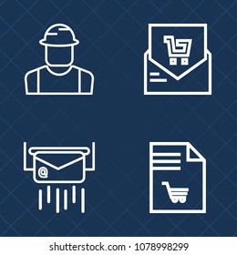 Premium set of outline vector icons. Such as financial, postal, engineer, food, people, male, send, paper, supermarket, payment, list, helmet, construction, correspondence, notebook, price, work, hat