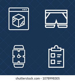 Premium set of outline vector icons. Such as fashion, shirt, wristwatch, service, check, list, clothes, cargo, hour, questionnaire, box, sport, clothing, tick, wrist, freight, sign, transportation