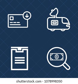 Premium set of outline vector icons. Such as business, transportation, package, technology, container, sack, van, wealth, search, web, find, finance, hand, broadcasting, white, box, sign, dish, news