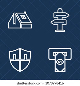 Premium set of outline vector icons. Such as choice, protection, exterior, privacy, home, road, cash, way, roof, credit, arrow, street, architecture, web, house, business, residential, safe, direction
