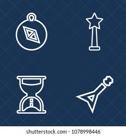 Premium set of outline vector icons. Such as hour, west, minute, map, timer, south, concert, navigation, antique, success, nautical, ribbon, clock, time, music, vintage, victory, watch, rock, musical