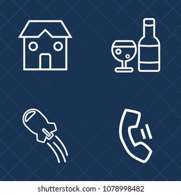 Premium set of outline vector icons. Such as architecture, liquid, telephone, craft, wineglass, rocket, winery, drink, celebration, communication, construction, white, satellite, smartphone, home, red