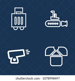 Premium set of outline vector icons. Such as underwater, bag, military, nature, boat, war, baggage, undersea, fashion, water, clothing, sea, transportation, weapon, suitcase, travel, tourism, journey