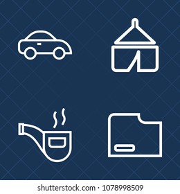 Premium set of outline vector icons. Such as vintage, page, forest, pipe, taxi, smoker, paper, yellow, file, tobacco, cab, transport, smoke, tent, retro, vehicle, landscape, vacation, traffic, hiking