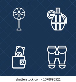 Premium set of outline vector icons. Such as view, business, weapon, reflection, rotation, blower, air, ventilator, zoom, cold, bomb, hand, vision, grenade, combat, cash, travel, ammunition, war, fan