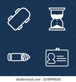 Premium set of outline vector icons. Such as business, measurement, style, lifestyle, hourglass, gun, skate, time, glass, shot, minute, steel, clock, ammo, measure, flow, board, id, extreme, name, fun