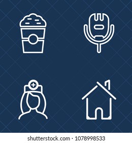 Premium set of outline vector icons. Such as home, shop, espresso, property, nurse, real, professional, healthcare, song, medical, entertainment, people, sing, microphone, morning, health, building