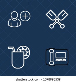 Premium set of outline vector icons. Such as river, network, social, consultant, rowing, oar, paddle, drink, old, white, person, sign, human, communication, cocktail, alcohol, wooden, business, boat