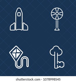 Premium set of outline vector icons. Such as flight, security, door, blade, kite, kid, object, fun, propeller, sky, happy, discovery, cold, metal, exploration, white, leisure, cool, mission, joy, ship