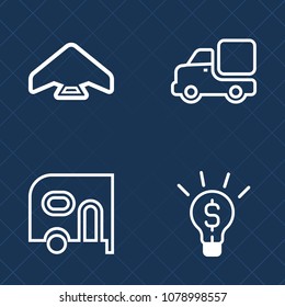 Premium set of outline vector icons. Such as flight, sport, fly, success, truck, jump, vehicle, skydive, jumper, skydiver, delivery, white, lorry, parachuting, trucking, parachute, skydiving, shipping