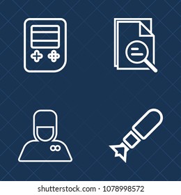 Premium Set Of Outline Vector Icons. Such As Arrow, Magnifying, Bellhop, Glass, Technology, Look, Explosion, Service, Magnify, War, Staff, Hotel, Attack, Background, Travel, Sign, Search, Button, Job