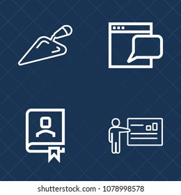 Premium set of outline vector icons. Such as male, website, chat, people, internet, business, web, personal, online, screwdriver, brush, drill, seminar, meeting, communication, organizer, address