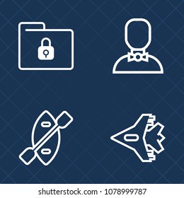Premium set of outline vector icons. Such as oar, flight, network, concept, people, information, male, marine, kayak, travel, water, human, document, security, protect, paddle, profile, data, sport