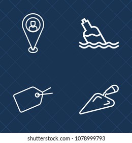 Premium set of outline vector icons. Such as clean, blue, shovel, gift, promotion, tag, place, equipment, plastic, web, bottle, wrench, navigation, sale, location, sign, tool, fresh, construction, map