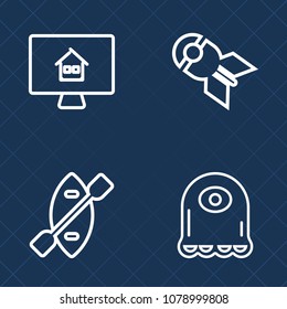 Premium set of outline vector icons. Such as oar, sale, computer, residential, canoe, attack, monster, explosive, home, sport, rowing, atomic, river, house, wooden, buy, business, explode, rent, funny