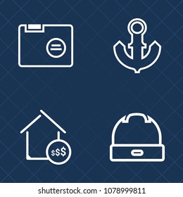 Premium set of outline vector icons. Such as uniform, price, market, business, boat, blank, sea, nautical, anchor, fashion, concept, information, mortgage, building, home, blue, paper, white, open
